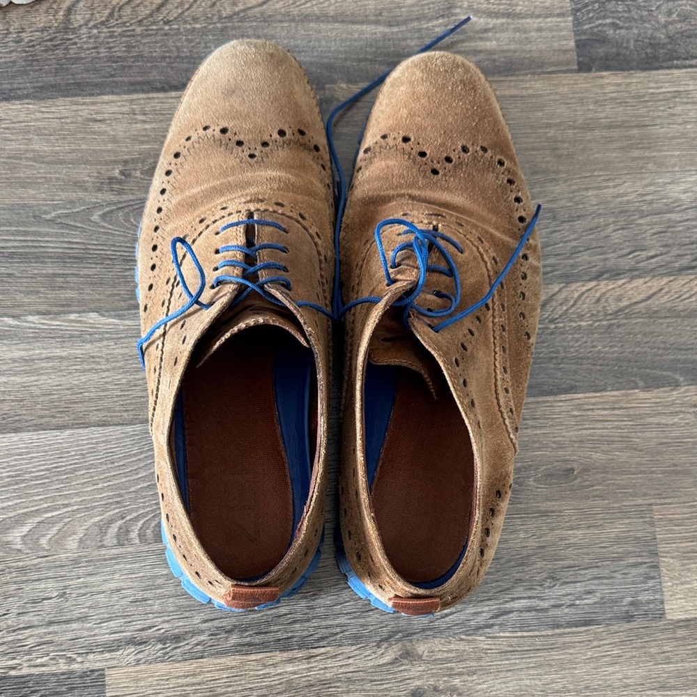 Cole Haan Tan Suede Oxfords with Blue Details